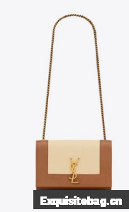 SAINT LAURENT KATE SMALL IN CANVAS AND LEATHER 742580 NATUREL AND BRICK