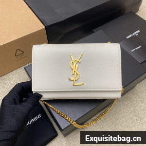 SAINT LAURENT KATE SMALL IN GRAIN DE POUDRE EMBOSSED LEATHER 469390 white