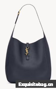 SAINT LAURENT LE 5 A 7 SUPPLE LARGE IN GRAINED LEATHER 753837 BLEU ABYSSE