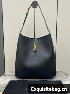 SAINT LAURENT LE 5 A 7 SUPPLE LARGE IN GRAINED LEATHER HOBO BAG 753837 black