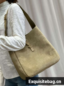 SAINT LAURENT LE 5 A 7 SUPPLE SMALL IN SUEDE 753837 BARLEY GREEN