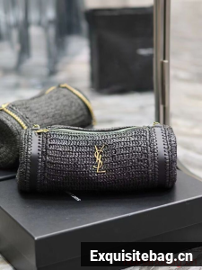 SAINT LAURENT SADE SMALL TUBE BAG IN RAFFIA AND LEATHER Y996704 BLACK