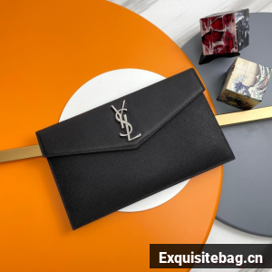 SAINT LAURENT UPTOWN POUCH IN GRAIN LEATHER A565739 BLACK