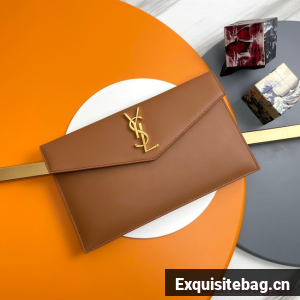 SAINT LAURENT UPTOWN POUCH IN SMOOTH LEATHER 565739 BROWN