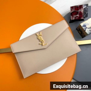 SAINT LAURENT UPTOWN POUCH IN SMOOTH LEATHER 565739 DARK BEIGE