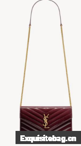 Saint Laurent CASSANDRE ENVELOPE CHAIN WALLET IN PATENT LEATHER 7429200 DARK RED WINE