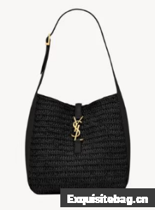 Saint Laurent LE 5 A 7 supple small in raffia and leather 823812 black