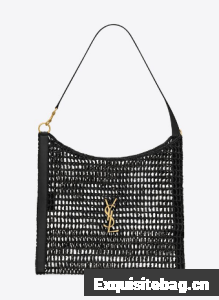 Yves Saint Laurent OXALIS BAG IN RAFFIA MACRAME 781289 BLACK