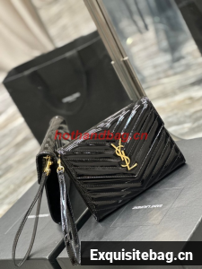 SAINT LAUREN CASSANDRE MATELASSE FLAP POUCH IN PATENT LEATHER 617662 black