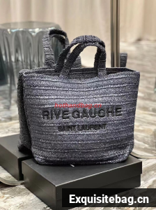 SAINT LAURENT RIVE GAUCHE SUPPLE TOTE BAG IN RAFFIA CROCHET 688864 black