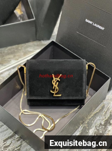 SAINT LAUREN KATE MINI SUPPLE/REVERSIBLE CHAIN BAG IN SUEDE AND LEATHER Y791122 BLACK