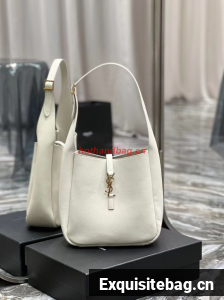 SAINT LAUREN LE 5 A 7 SOFT SMALL HOBO BAG IN SMOOTH LEATHER 713938 white