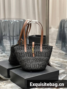 SAINT LAUREN PANIER SMALL BAG IN CROCHET RAFFIA AND SMOOTH LEATHER 685618 black