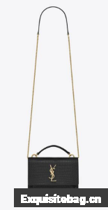 SAINT LAUREN SUNSET CHAIN WALLET IN CROCODILE-EMBOSSED SHINY LEATHER 533026 BLACK