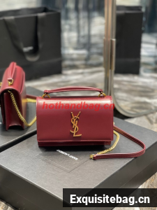 SAINT LAUREN SUNSET CHAIN WALLET IN SMOOTH LEATHER 533026 Wine