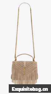 SAINT LAURENT COLLEGE MEDIUM CHAIN BAG IN LIGHT SUEDE WITH FRINGES 5317050 DUSTY GREY