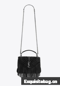 SAINT LAURENT COLLEGE MEDIUM CHAIN BAG IN LIGHT SUEDE WITH FRINGES 5317050 black