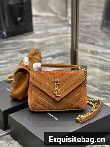 SAINT LAURENT COLLEGE MEDIUM CHAIN BAG IN QUILTED SUEDE 6002791 CINNAMON