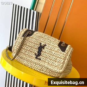 SAINT LAURENT NIKI SMALL CHAIN BAG IN RAFFIA 498892 IVORY