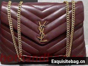 SAINT LAURENT Loulou Monogram medium quilted leather shoulder bag 74558 Wine Gold Hardware