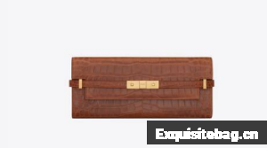 SAINT LAURENT MANHATTAN CLUTCH IN CROCODILE-EMBOSSED LEATHER 695949 DARK CARAMEL