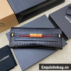 SAINT LAURENT MANHATTAN CLUTCH IN CROCODILE-EMBOSSED LEATHER 695949 black