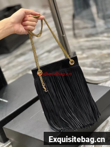 SAINT LAURENT SMALL CHAIN BAG IN LIGHT SUEDE WITH FRINGES 683378 BLACK