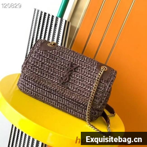 SAINT LAURENT NIKI MEDIUM CHAIN BAG IN RAFFIA 498894 BROWN