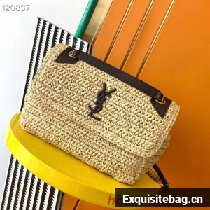 SAINT LAURENT NIKI MEDIUM CHAIN BAG IN RAFFIA 498894 IVORY