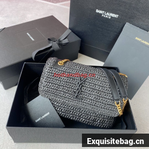 SAINT LAURENT NIKI SMALL CHAIN BAG IN RAFFIA 498892 BLACK