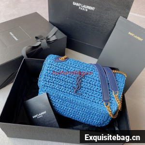 SAINT LAURENT NIKI SMALL CHAIN BAG IN RAFFIA 498892 blue