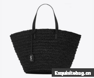 SAINT LAURENT PANIER MEDIUM BAG IN RAFFIA 693242 BLACK