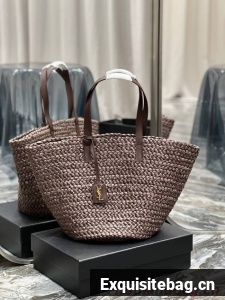 SAINT LAURENT PANIER MEDIUM BAG IN RAFFIA 693242 Coffee