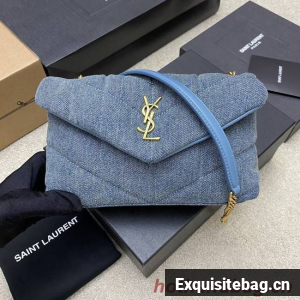 SAINT LAURENT PUFFER CHAIN BAG IN DENIM AND SMOOTH LEATHER 320333 BLUE