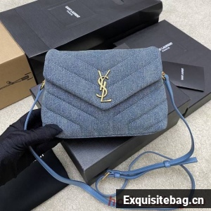 SAINT LAURENT PUFFER SMALL CHAIN BAG IN DENIM AND SMOOTH LEATHER 392255 BLUE