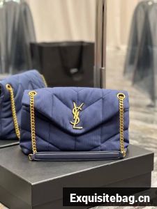 SAINT LAURENT PUFFER SMALL CHAIN BAG IN DENIM AND SMOOTH LEATHER 577476 dark blue