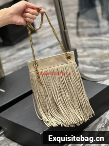 SAINT LAURENT SMALL CHAIN BAG IN LIGHT SUEDE WITH FRINGES 683378 GRAY