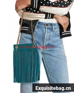 SAINT LAURENT SMALL CHAIN BAG IN LIGHT SUEDE WITH FRINGES 683378 blue
