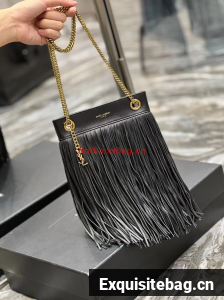 SAINT LAURENT SMALL CHAIN BAG IN SMOOTH LEATHER WITH FRINGES 683378 BLACK