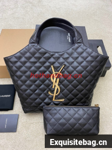 Yves Saint Laurent ICARE MAXI SHOPPING BAG IN QUILTED LAMBSKIN 698652 Black