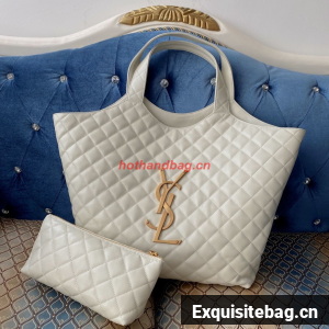 Yves Saint Laurent ICARE MAXI SHOPPING BAG IN QUILTED LAMBSKIN 698652 white