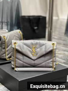 Yves Saint Laurent PUFFER SMALL CHAIN BAG IN QUILTED LAMBSKIN 5774761 gray