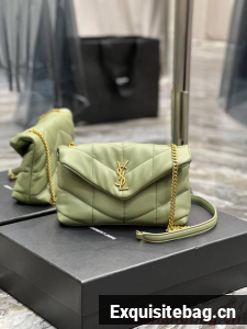 Yves Saint Laurent PUFFER SMALL CHAIN BAG IN QUILTED LAMBSKIN 620333 LIGHT GREEN