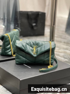 Yves Saint Laurent PUFFER SMALL CHAIN BAG IN QUILTED LAMBSKIN 620333 blackish green