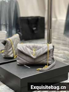 Yves Saint Laurent PUFFER SMALL CHAIN BAG IN QUILTED LAMBSKIN 620333 gray