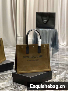 Yves Saint Laurent TWEED AND LAMBSKIN shopping bag Y677943 Military green