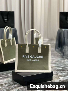 Yves Saint Laurent TWEED AND LAMBSKIN shopping bag Y677943 green&white