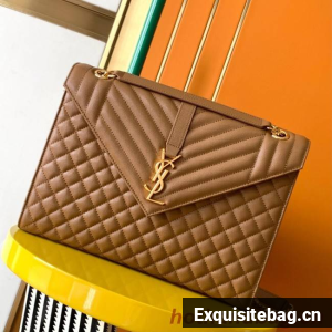 SAINT LAUREN ENVELOPE LARGE BAG IN MIX MATELASSE GRAIN DE POUDRE EMBOSSED LEATHER 600166 brown SAINT LAUREN ENVELOPE LARGE BAG IN MIX MATELASSE GRAIN DE POUDRE EMBOSSED LEATHER 600166 brown