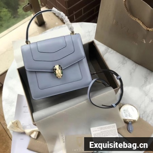 BVLGARI Original Calfskin Leather Tote Bag 97523 Light blue