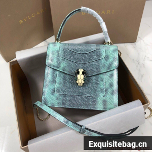 BVLGARI Serpenti Forever Metallic-leather Shoulder Bag 058962 Green&Black